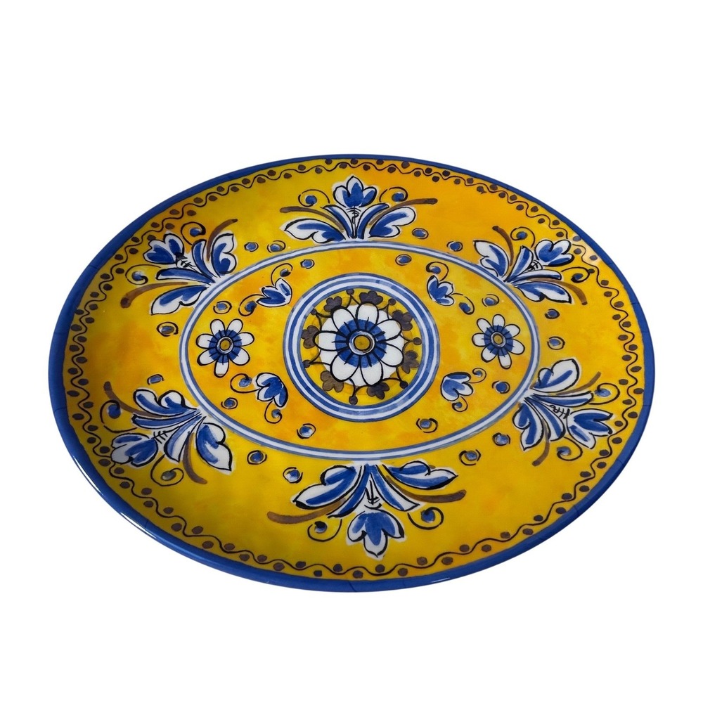 Le‎ Cadeaux 16 Inch Oval Platter Benidorm Yellow Blue Mediterranean Serving Dish